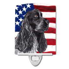 Load image into Gallery viewer, Black Cocker Spaniel with American Flag Ceramic Night Light SC9512CNL