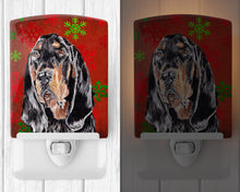 Load image into Gallery viewer, Black and Tan Coonhound Red Snowflakes Holiday Ceramic Night Light SC9581CNL