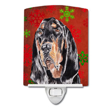 Load image into Gallery viewer, Black and Tan Coonhound Red Snowflakes Holiday Ceramic Night Light SC9581CNL