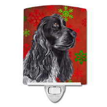 Load image into Gallery viewer, Black Cocker Spaniel Red Snowflakes Holiday Ceramic Night Light SC9582CNL