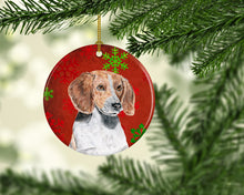 Load image into Gallery viewer, English Foxhound Red Snowflakes Holiday Ornament - Round Ceramic Ornament – Artist-Designed Keepsake Decoration SC9593CO1