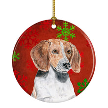 Load image into Gallery viewer, English Foxhound Red Snowflakes Holiday Ornament - Round Ceramic Ornament – Artist-Designed Keepsake Decoration SC9593CO1