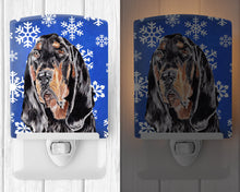 Load image into Gallery viewer, Black and Tan Coonhound Winter Snowflakes Ceramic Night Light SC9595CNL