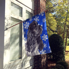 Load image into Gallery viewer, Cocker Spaniel Blue Snowflake Winter Flag Canvas House Size