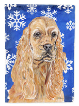 Load image into Gallery viewer, Cocker Spaniel Blue Snowflake Winter Garden Flag – Decorative Outdoor Yard Flag
