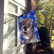 Load image into Gallery viewer, Border Terrier Blue Snowflake Winter Flag Canvas House Size