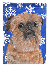 Load image into Gallery viewer, Brussels Griffon Blue Snowflake Winter Flag Canvas House Size
