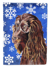 Load image into Gallery viewer, Boykin Spaniel Blue Snowflake Winter Garden Flag – Decorative Outdoor Yard Flag