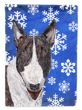 Load image into Gallery viewer, Bull Terrier Blue Snowflake Winter Garden Flag – Decorative Outdoor Yard Flag