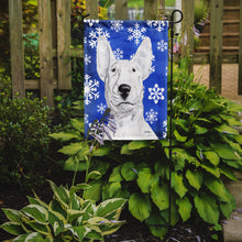 Load image into Gallery viewer, Bull Terrier Blue Snowflake Winter Garden Flag – Decorative Outdoor Yard Flag