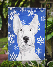 Load image into Gallery viewer, Bull Terrier Blue Snowflake Winter Garden Flag – Decorative Outdoor Yard Flag