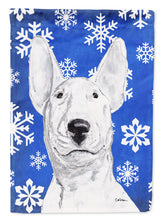 Load image into Gallery viewer, Bull Terrier Blue Snowflake Winter Garden Flag – Decorative Outdoor Yard Flag