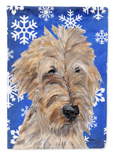 Load image into Gallery viewer, Goldendoodle Blue Snowflake Winter Flag Canvas House Size