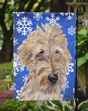 Load image into Gallery viewer, Goldendoodle Blue Snowflake Winter Garden Flag – Decorative Outdoor Yard Flag