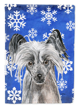Load image into Gallery viewer, Chinese Crested Blue Snowflake Winter Flag Canvas House Size