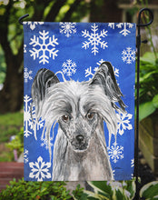 Load image into Gallery viewer, Chinese Crested Blue Snowflake Winter Garden Flag – Decorative Outdoor Yard Flag