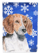 Load image into Gallery viewer, English Foxhound Blue Snowflake Winter Flag Canvas House Size