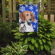 Load image into Gallery viewer, English Foxhound Blue Snowflake Winter Garden Flag – Decorative Outdoor Yard Flag