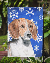 Load image into Gallery viewer, English Foxhound Blue Snowflake Winter Garden Flag – Decorative Outdoor Yard Flag