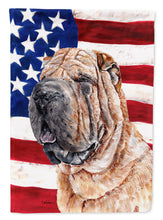 Load image into Gallery viewer, Shar Pei with American Flag USA Garden Flag – Decorative Outdoor Yard Flag SC9623GF
