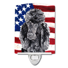 Load image into Gallery viewer, Black Standard Poodle with American Flag USA Ceramic Night Light SC9626CNL