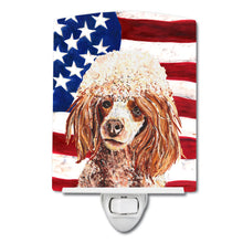 Load image into Gallery viewer, Red Miniature Poodle with American Flag USA Ceramic Night Light SC9627CNL