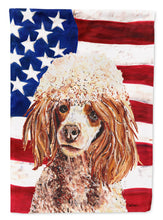 Load image into Gallery viewer, Red Miniature Poodle with American Flag USA Garden Flag – Decorative Outdoor Yard Flag SC9627GF