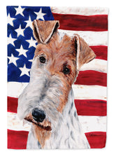 Load image into Gallery viewer, Wire Fox Terrier with American Flag USA Garden Flag – Decorative Outdoor Yard Flag SC9628GF