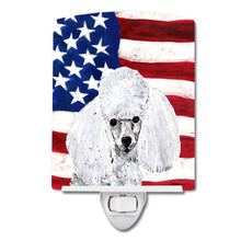 Load image into Gallery viewer, White Toy Poodle with American Flag USA Ceramic Night Light SC9629CNL