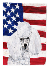 Load image into Gallery viewer, White Toy Poodle with American Flag USA Garden Flag – Decorative Outdoor Yard Flag SC9629GF
