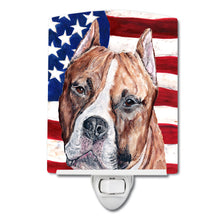 Load image into Gallery viewer, Staffordshire Bull Terrier Staffie with American Flag USA Ceramic Night Light SC9632CNL