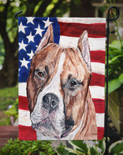 Load image into Gallery viewer, Staffordshire Bull Terrier Staffie with American Flag USA Garden Flag – Decorative Outdoor Yard Flag SC9632GF
