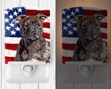 Load image into Gallery viewer, Staffordshire Bull Terrier Staffie with American Flag USA Ceramic Night Light SC9633CNL