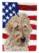 Load image into Gallery viewer, Golden Doodle 2 with American Flag USA Garden Flag – Decorative Outdoor Yard Flag SC9643GF
