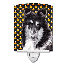 Load image into Gallery viewer, Black and White Collie Candy Corn Halloween Ceramic Night Light SC9654CNL