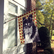 Load image into Gallery viewer, Black and White Collie Fall Leaves Flag Canvas House Size SC9678CHF