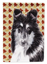 Load image into Gallery viewer, Black and White Collie Fall Leaves Flag Canvas House Size SC9678CHF