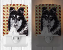 Load image into Gallery viewer, Black and White Collie Fall Leaves Ceramic Night Light SC9678CNL