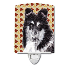 Load image into Gallery viewer, Black and White Collie Fall Leaves Ceramic Night Light SC9678CNL