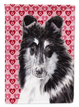 Load image into Gallery viewer, Black and White Collie Hearts and Love Flag Canvas House Size SC9702CHF