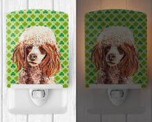 Load image into Gallery viewer, Red Miniature Poodle Lucky Shamrock St. Patrick's Day Ceramic Night Light SC9723CNL