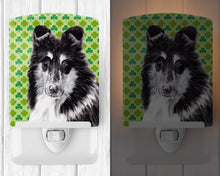 Load image into Gallery viewer, Black and White Collie Lucky Shamrock St. Patrick's Day Ceramic Night Light SC9726CNL