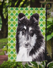 Load image into Gallery viewer, Black and White Collie Lucky Shamrock St. Patrick's Day Garden Flag - Outdoor Decorative Yard Flag