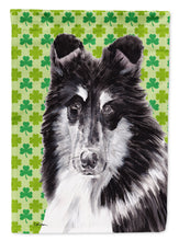 Load image into Gallery viewer, Black and White Collie Lucky Shamrock St. Patrick's Day Garden Flag - Outdoor Decorative Yard Flag