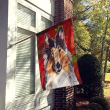 Load image into Gallery viewer, Collie Red Snowflakes Holiday Flag Canvas House Size SC9742CHF