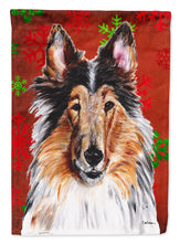 Load image into Gallery viewer, Collie Red Snowflakes Holiday Flag Canvas House Size SC9742CHF
