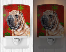 Load image into Gallery viewer, Shar Pei Red Snowflakes Holiday Ceramic Night Light SC9743CNL