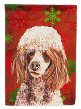 Load image into Gallery viewer, Red Miniature Poodle Red Snowflakes Holiday Flag Canvas House Size SC9747CHF