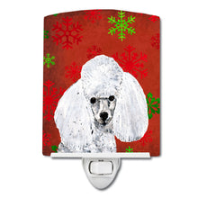 Load image into Gallery viewer, White Toy Poodle Red Snowflakes Holiday Ceramic Night Light SC9749CNL