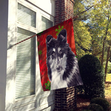 Load image into Gallery viewer, Black and White Collie Red Snowflakes Holiday Flag Canvas House Size SC9750CHF